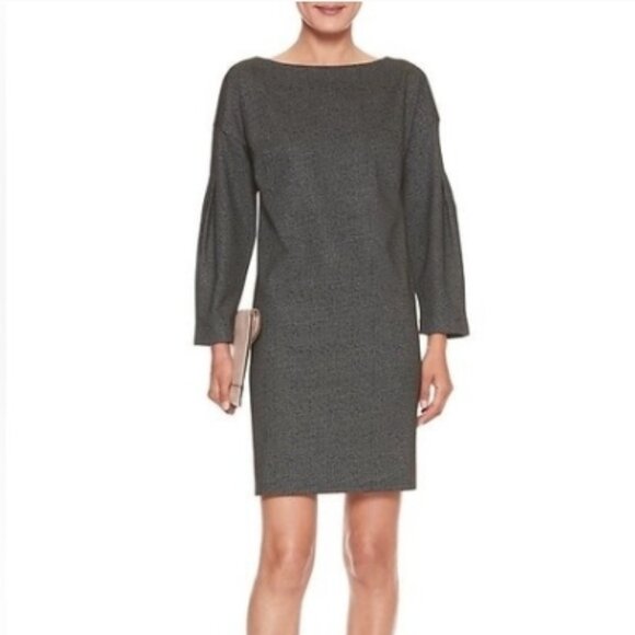 NWT!!! Banana Republic Gray Heather Textured Knit Puff Sleeve Shift Dress, XS - Picture 1 of 6